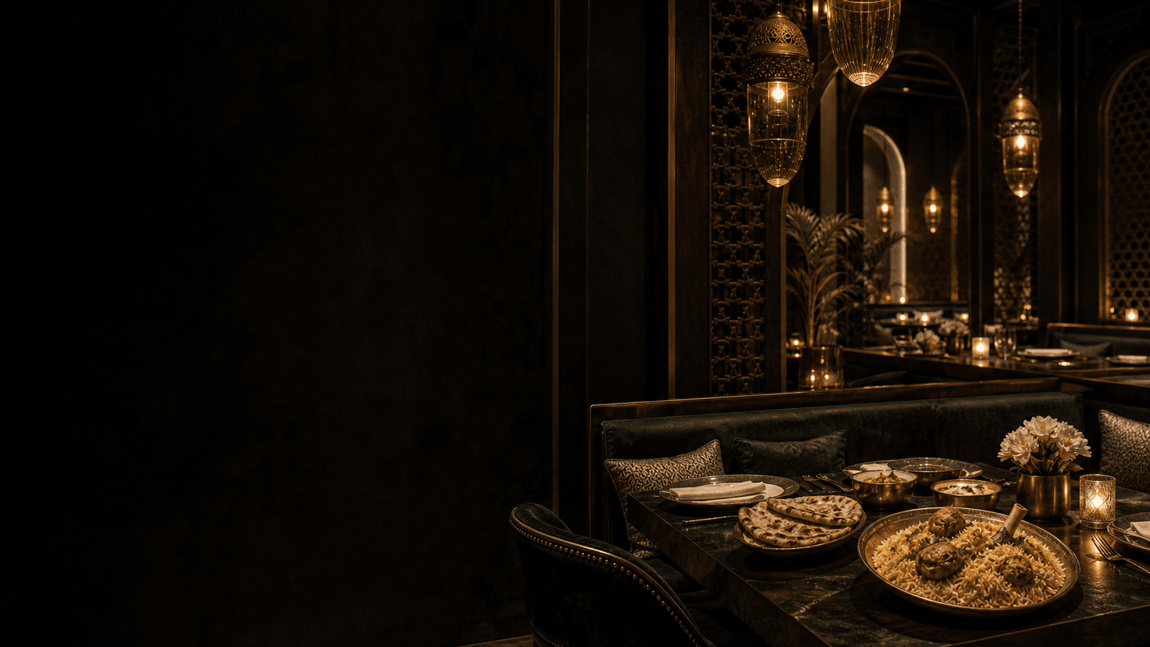An intimate Nawabi Bites dining room prepared for the evening